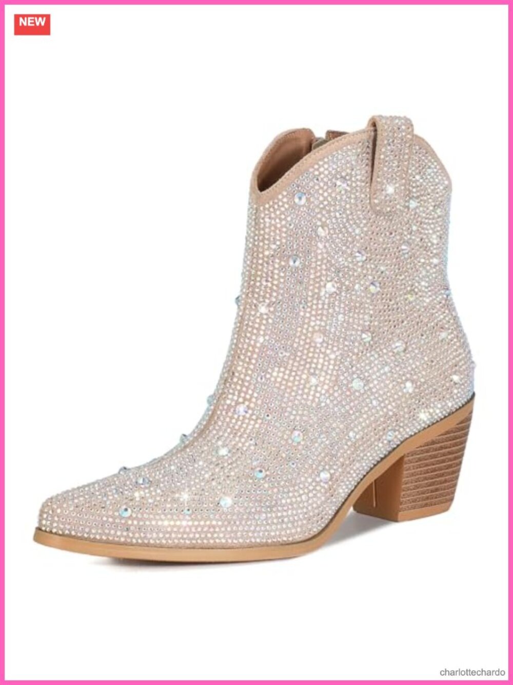 Rhinestone Cowboy Boots Glitter Chunky Heel Ankle Boots for Women